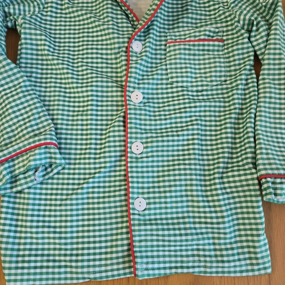 Only Little Once Christmas Holiday Pajama‎ 2 Pc Set Green Gingham Size 4 NWOT
